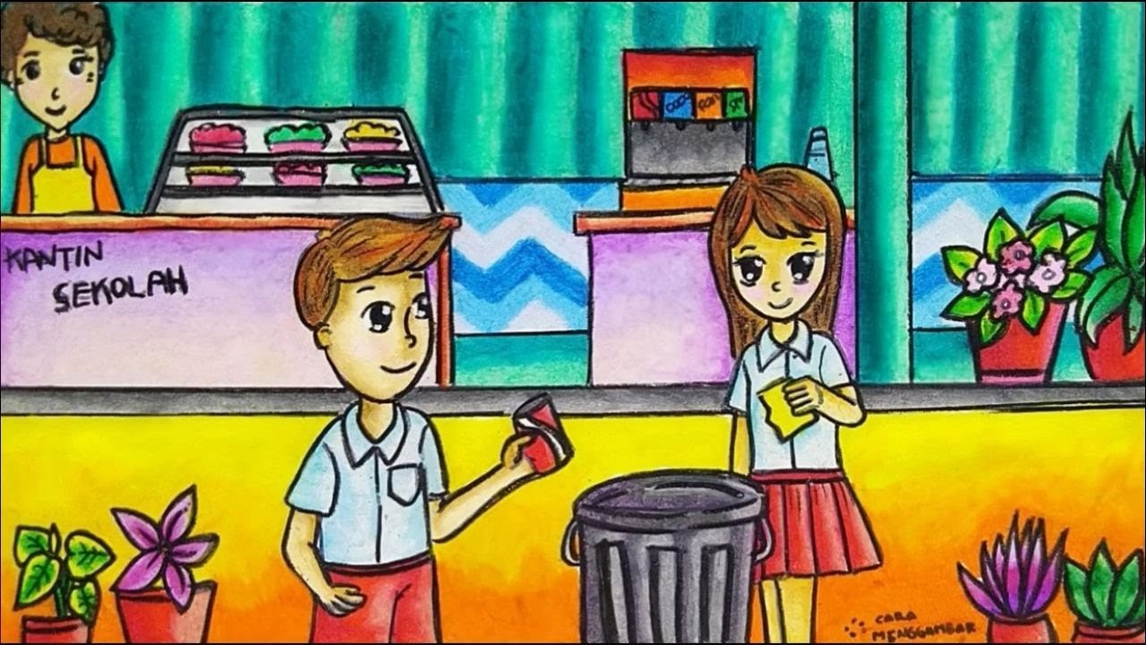 Cara Menggambar Mewarnai Tema Menjaga Kebersihan Lingkungan Sekolah Yang Bagus Mudah Untuk Pemula Youtube