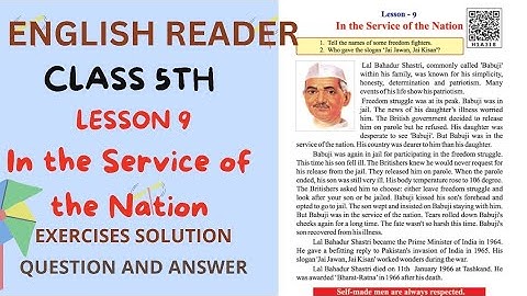 ENGLISH READER CLASS 5TH || Lesson 9 In The Service Of The Nation||Solution|| Question and Answers||