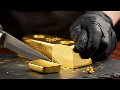Satisfying 24 karat Gold bar cutting