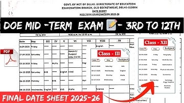 📅Final Mid-term Exam Datesheet out 2025-26 | class 3to12 | Doe Midterm datesheet 2025-26 | download
