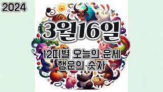 2024년 3월 16일, 12띠별 오늘의 운세, 행운의 숫자, 행운의 색깔