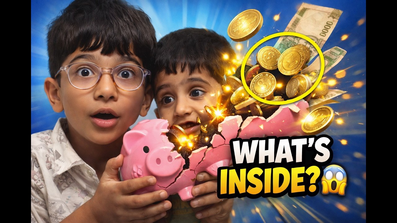 Reyansh Herman breaking piggy bank l