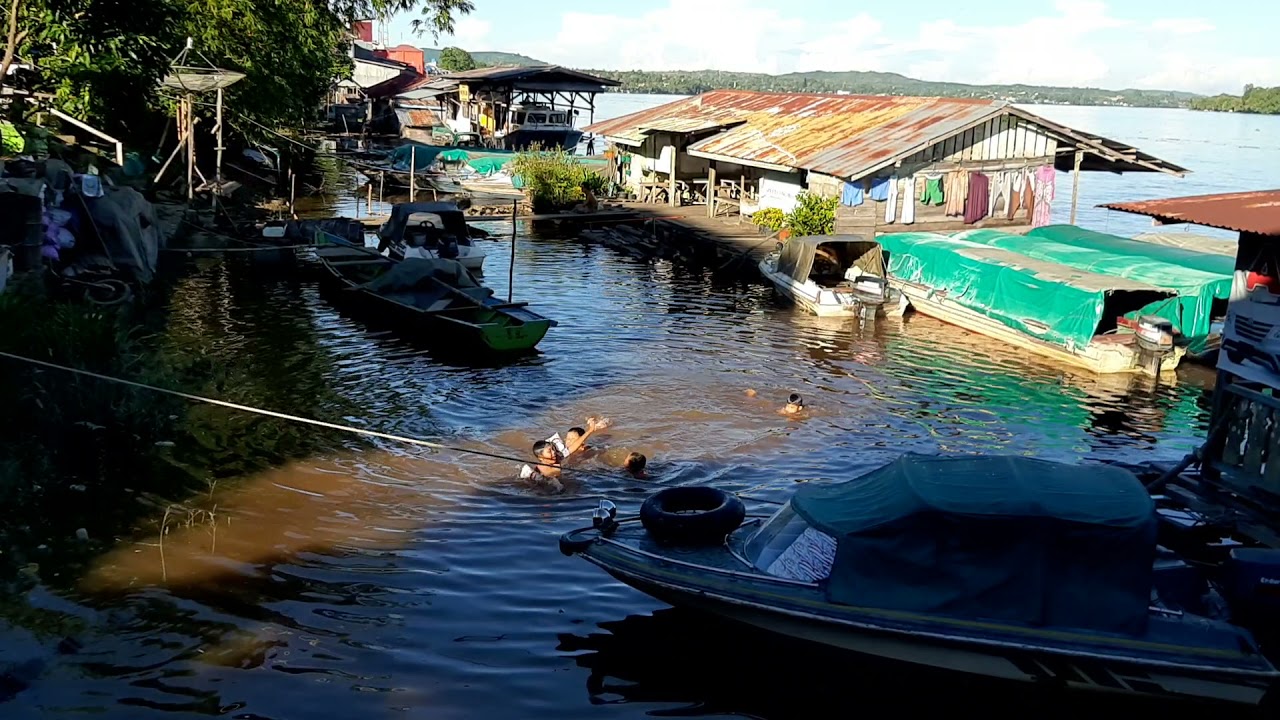 Keseruan anak-anak mandi di sungai Kapuas, Sanggau, Kalimantan Barat