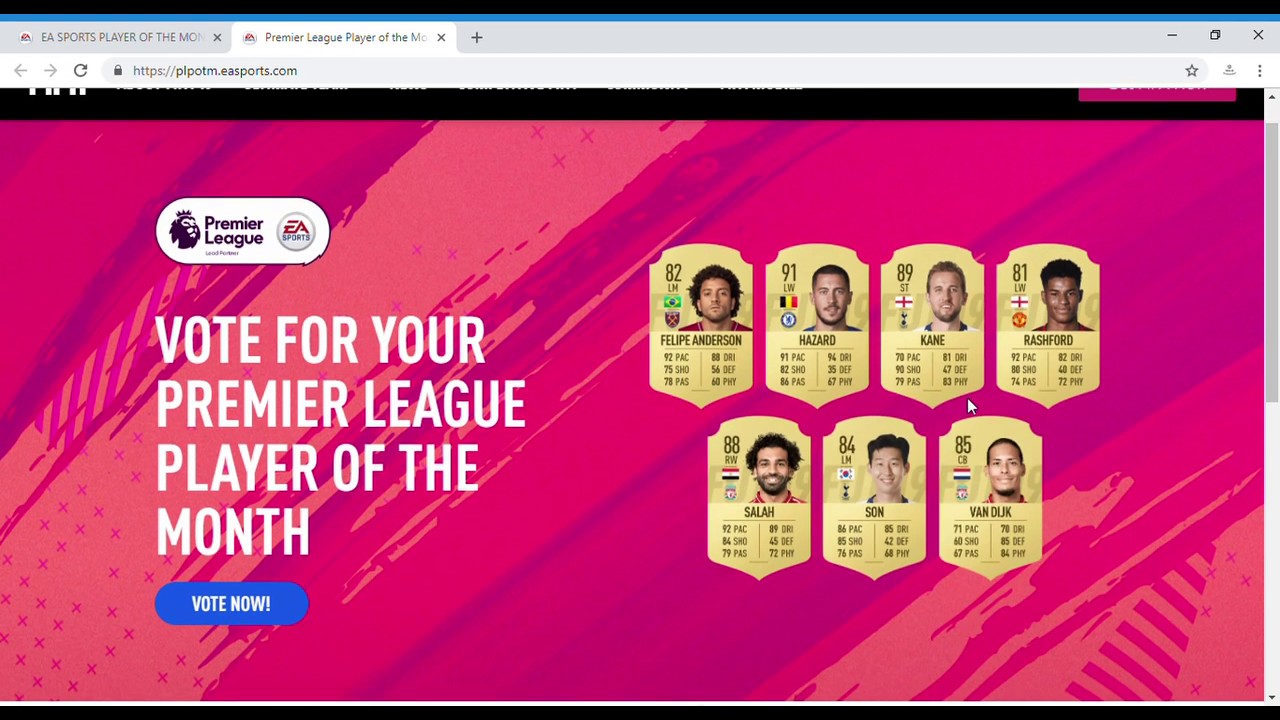 VOTE NOW FOR PLAYER OF THE MONTH POTM PREMIER LEAGUE EPL!