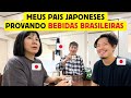 Meus pais japoneses provando bebidas brasileiras