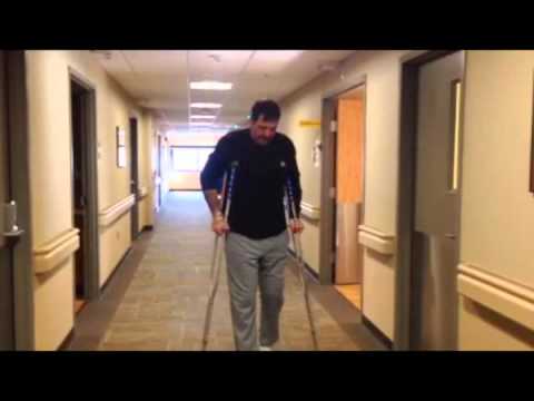 Robotic partial knee replacement surgery patient walking just hours after surgery