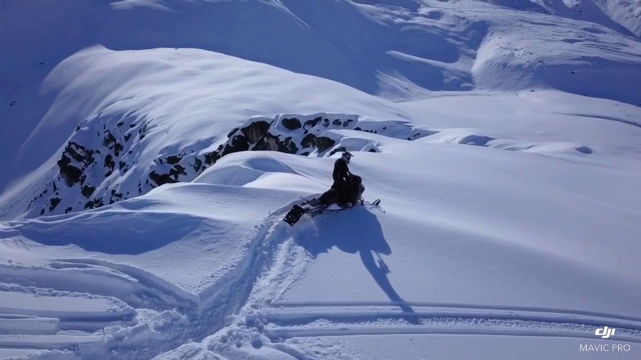 Snowmobile by drone Alaska