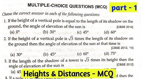 MCQ - CLASS 10 MATH CHAPTER 9 MCQ || HEIGHTS AND DISTANCES MCQ CLASS 10 || MATHEMATICS ANALYSIS