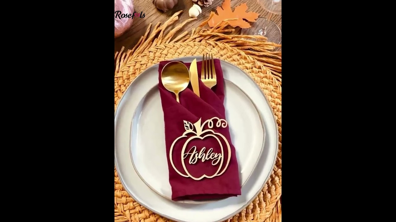 Thanksgiving Place Cards Personalized Dining Table Fall Decor Words Sign  Wooden Laser Cut Names