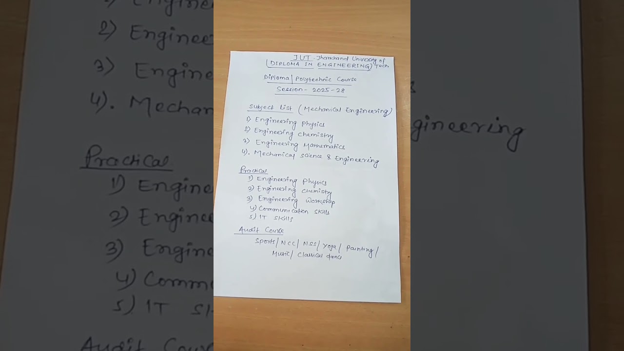 JUT Ranchi Diploma first semester Mechanical syllabus