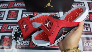 Unboxing Jordan Hydro 4 Retro Slide Fire - Black 532225 600