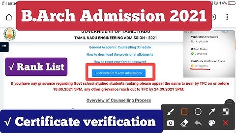 B.Arch admission 2021||Certificate verification ||Inprogress ||Don