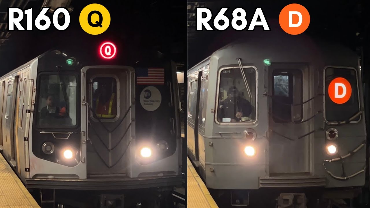 BMT Broadway: R68A & R160 (Q) trains @ Times Square-42nd Street - YouTube
