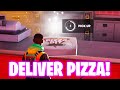 pick up a pizza at slappy shores and quickly deliver it to mega city Fortnite