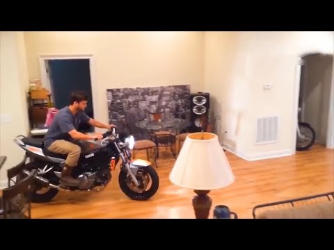 he tried to do a wheelie inside his apartment..