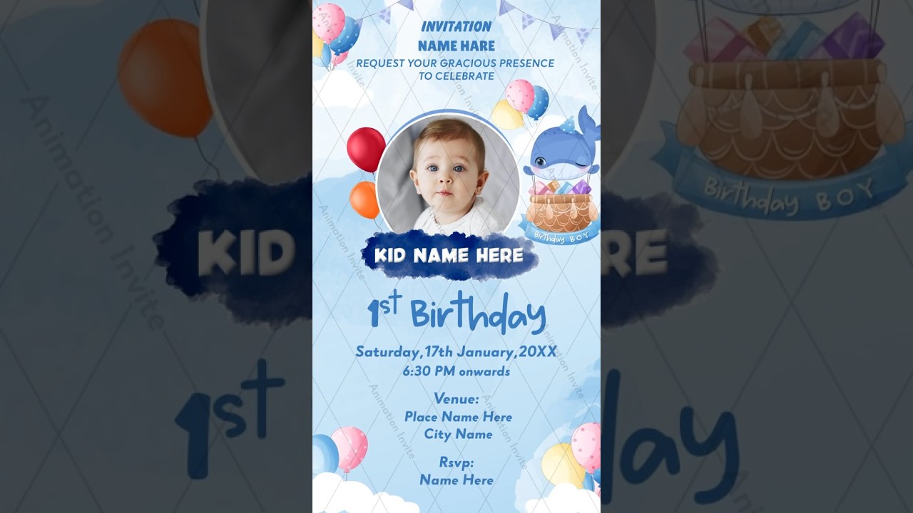 personalized kids birthday invitation online | birthday invitation card with photo | AI-46