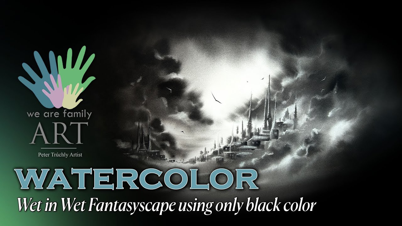 Dark Horizons – Fantasy Scape in Black Watercolor