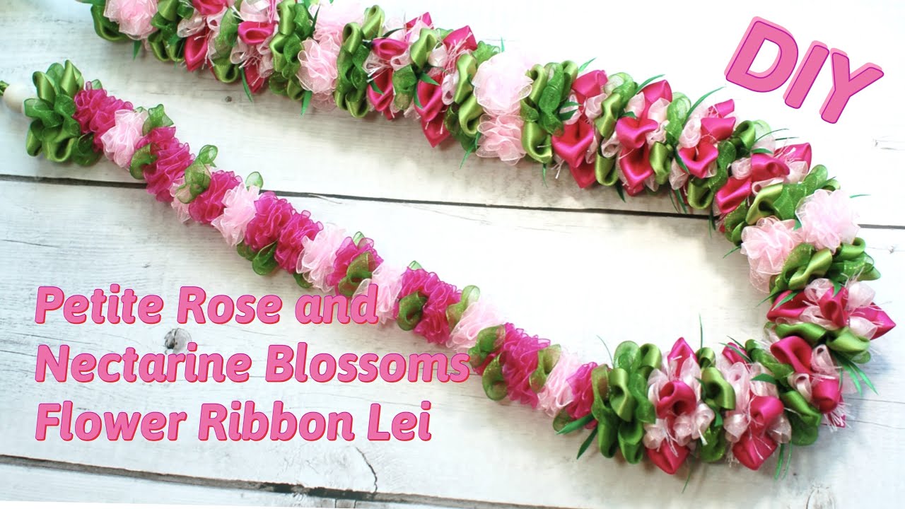 Petite Rose and Nectarine Blossoms Flower Ribbon Lei