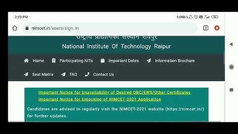 Nimcet Notice for unavailability of OBC / EWS and other caste certificate