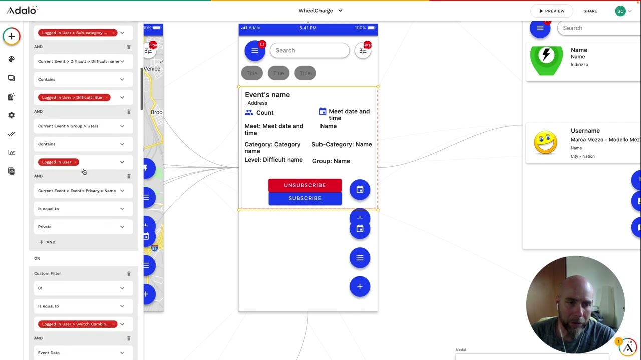 ADALO - How to make a complex custom filter on a list based on logged-in users parameters