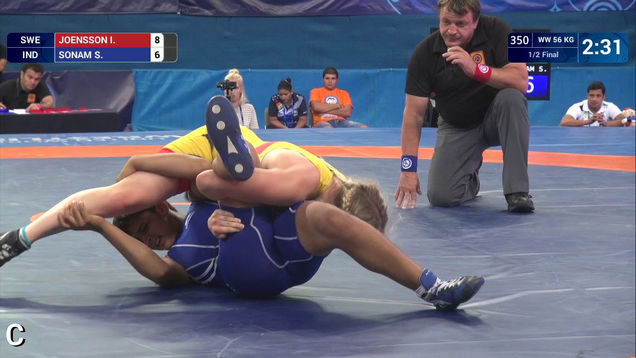 1/2 WW - 56 kg: S. SONAM (IND) df. I. JOENSSON (SWE) by VPO1, 11-8