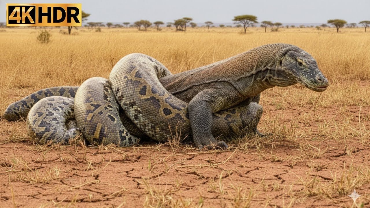 Terrifying Clash | Python protects her eggs from Komodo Dragons - YouTube