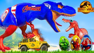 One Spiderman T-Rex vs Other Big Colorful Dinosaurs in Jurassic World! I-Rex vs T-Rex Dino Fight!