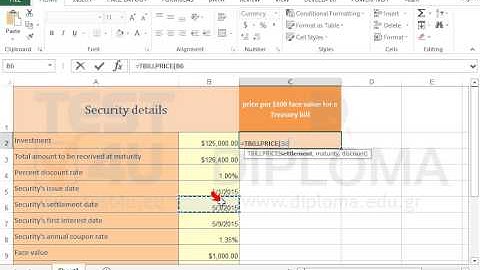 Use the TBILLPRICE function to calculate the price per 100 dollars face value of a Treasury bill