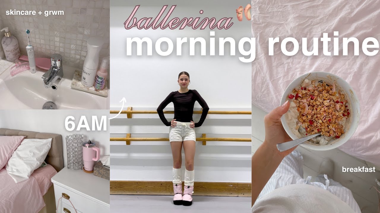 моя утренняя рутина БАЛЕРИНЫ 🩰🧸 *Реалистичная✨* {уход за кожей, уход за телом, завтрак, растяжка}