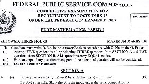 CSS PAST PAPERS - 2013 - PURE MATHEMATICS - PAPER 1 - OPTIONALLY SUBJECT  (GROUP 2)