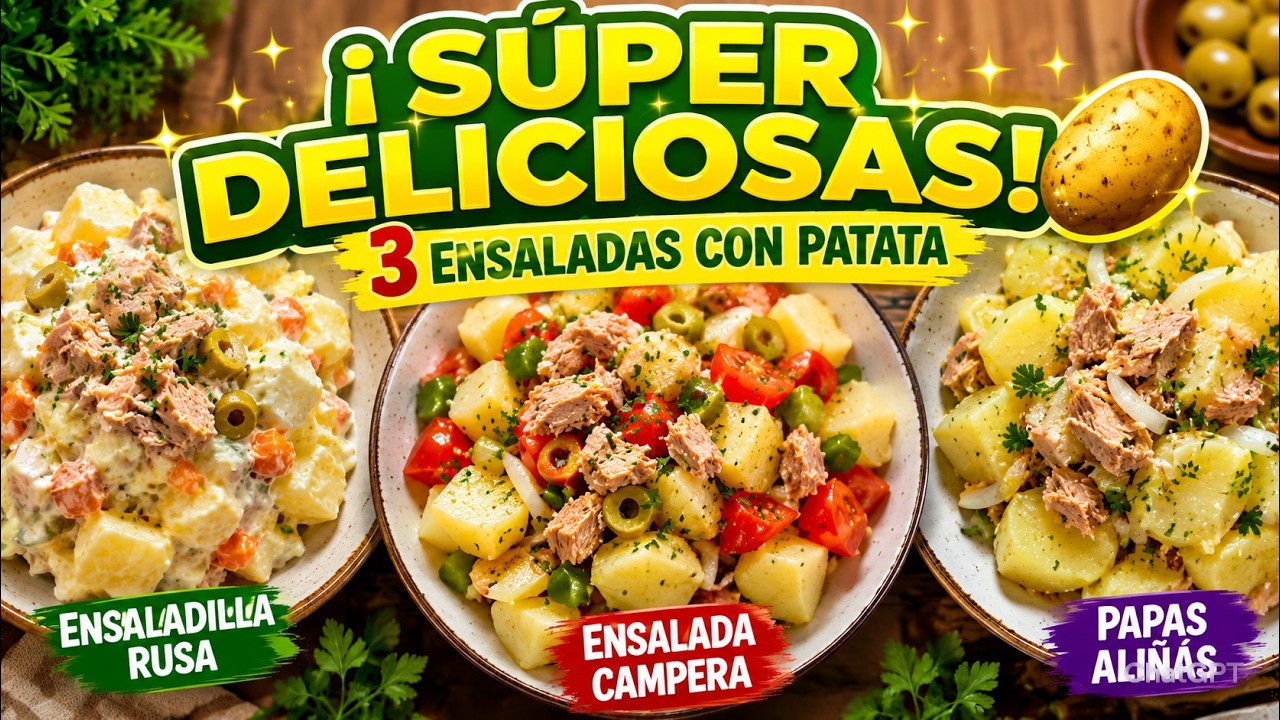 🥔 Ensaladilla Rusa, Ensalada Campera y Papas Aliñás | 3 Recetas Españolas con Patata #ensalada