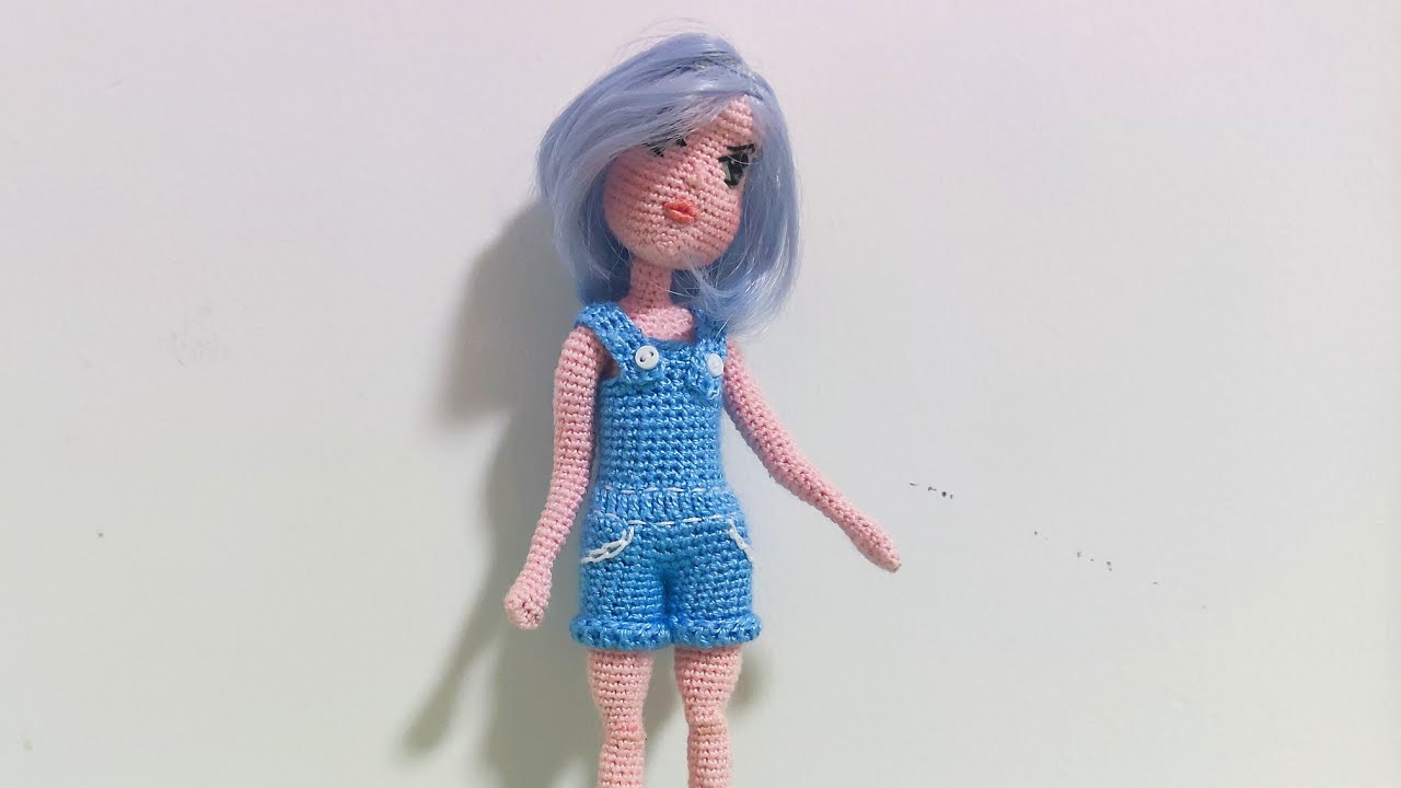 How to crochet a jumpsuit or a romper for crochet doll(17cm in length). Crochet doll's dress