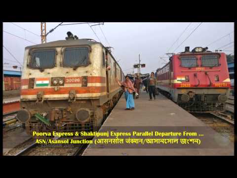 WAP 5 vs WAP 4:Poorva Express Overtakes Shaktipunj Exp on Parallel Departure From Asansol
