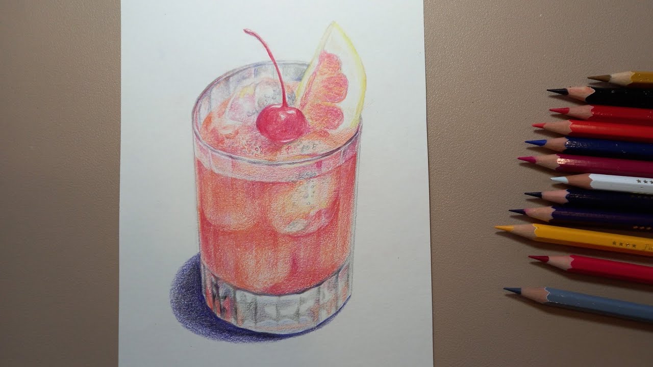 Food Illustration Tutorial Drawing Cafe Beverage/Colored Pencil Drawing 색연필로 카페음료 그리기 음식일러스트 자몽에이드