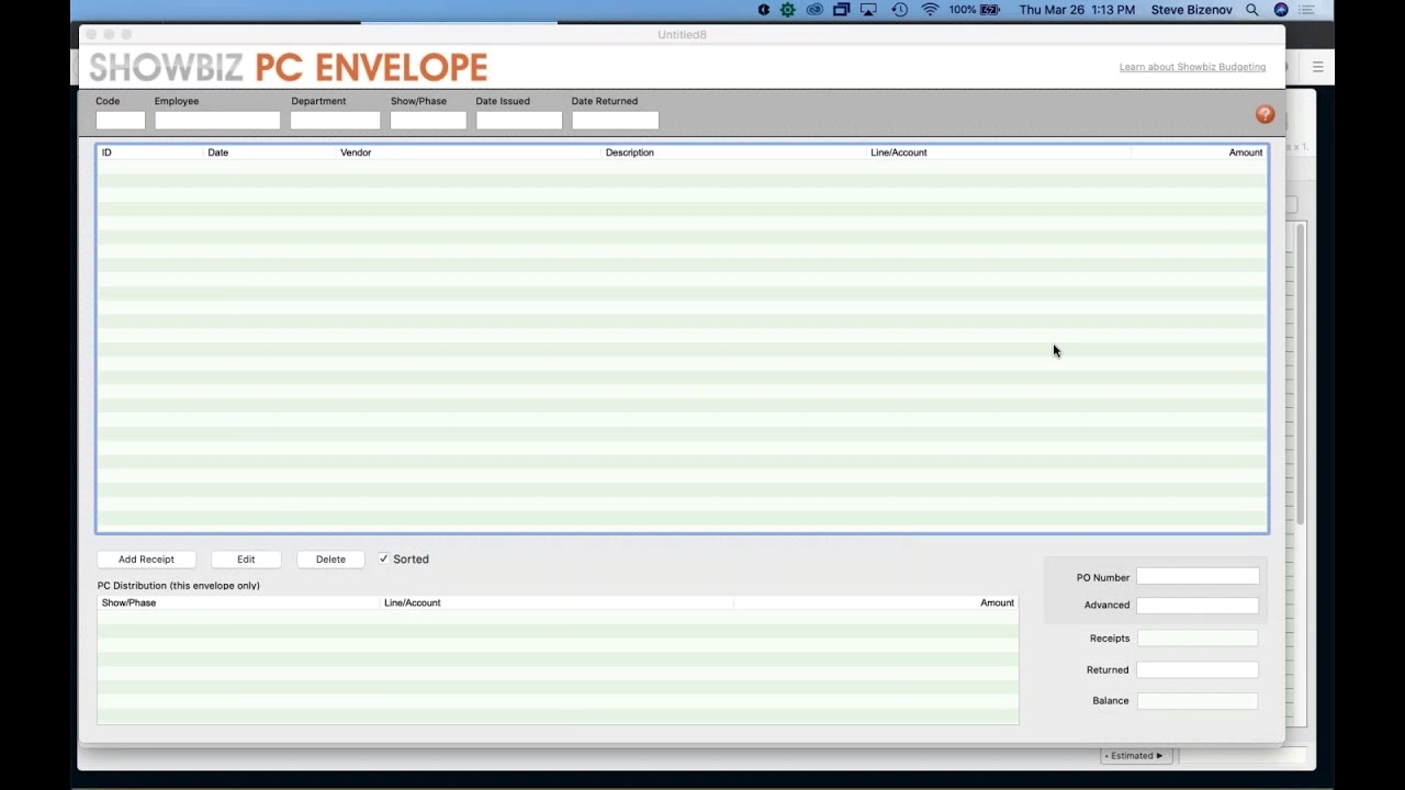 Film Budgeting Software: PO Log and PC Envelope into Showbiz Budgeting