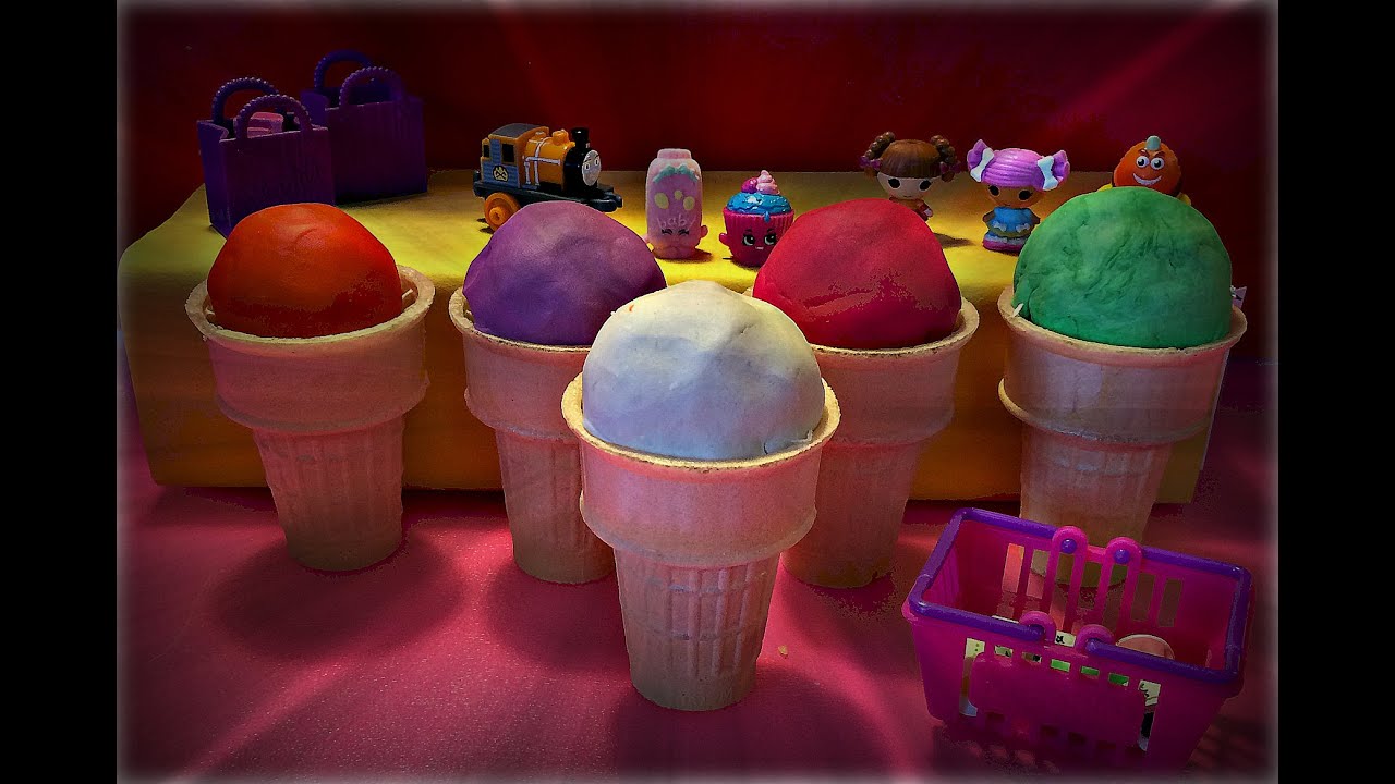 Play Doh Ice cream cone surprise SHOPKINS ,MICKEY MOUSE,Thomas and ...