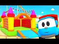 Car cartoons for kids & Games for kids – Cars and trucks for kids - Leo the Truck & a bouncy castle.