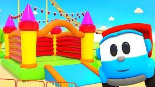 Car cartoons for kids & Games for kids - Cars and trucks for kids - Leo the Truck & a bouncy castle.
