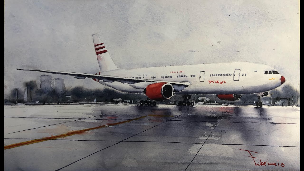 Watercolor airplane speed painting YouTube