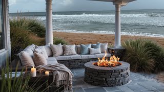 Cozy Coastal Porch Ambience 🐚 Crashing Waves Sounds | 4+ Hrs of Relaxing Outdoor Fire by the Ocean Profile