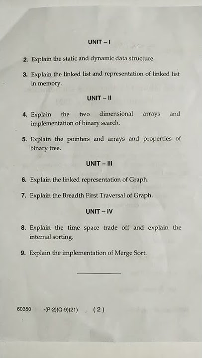Data Structure Using C previous year paper B.sc. mathematics #mdu #2021 ...