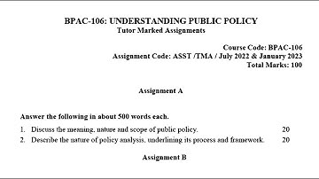BPAC 106 IGNOU SOLVED ASSIGNMENT 2022 2023 ENGLISH UNDERSTANDING PUBLIC POLICY JULY 2022 JAN 2023