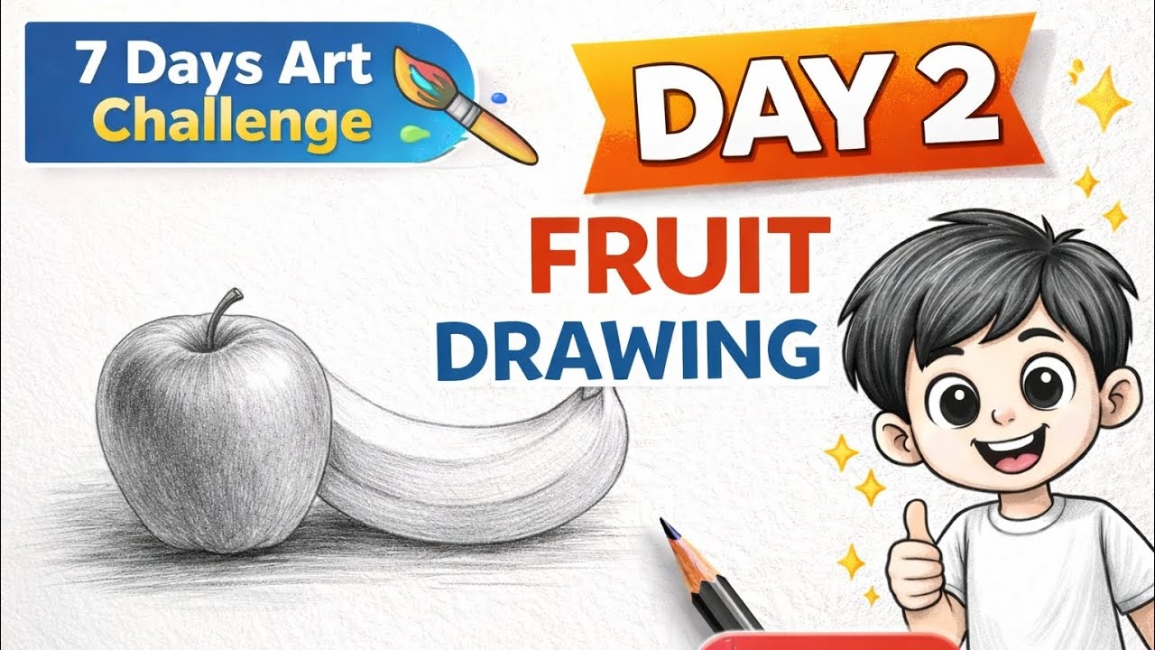 7 Days Art Challenge 🎨 | Day 2 | Easy Fruit Drawing for Beginners