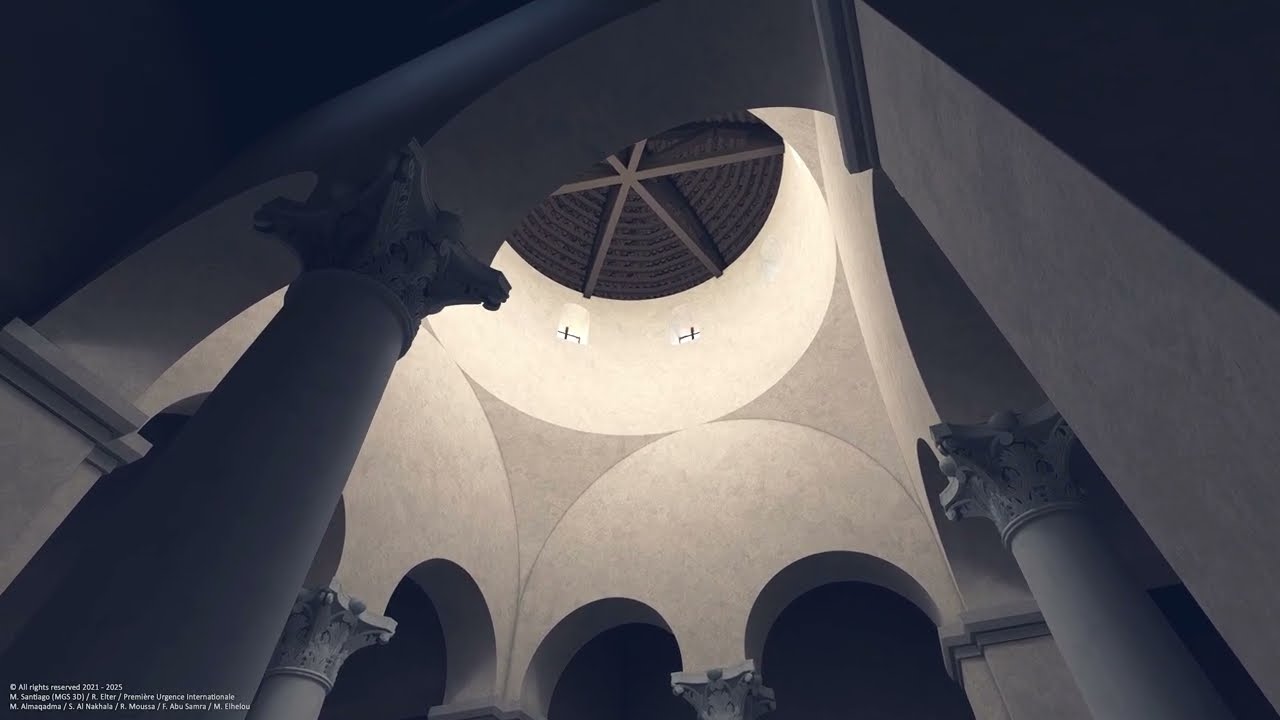 Eglise byzantine de Mukheitim à Jabalyah (bande de Gaza) - Evocation 3D du 7e siècle