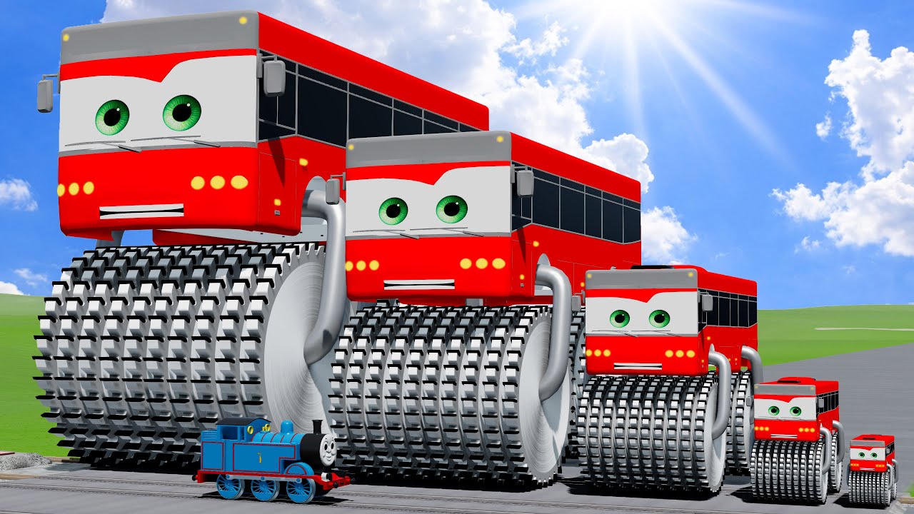 Big & Small McQueen bus with Double Monster Saw wheels VS Train | BeamNG.drive
