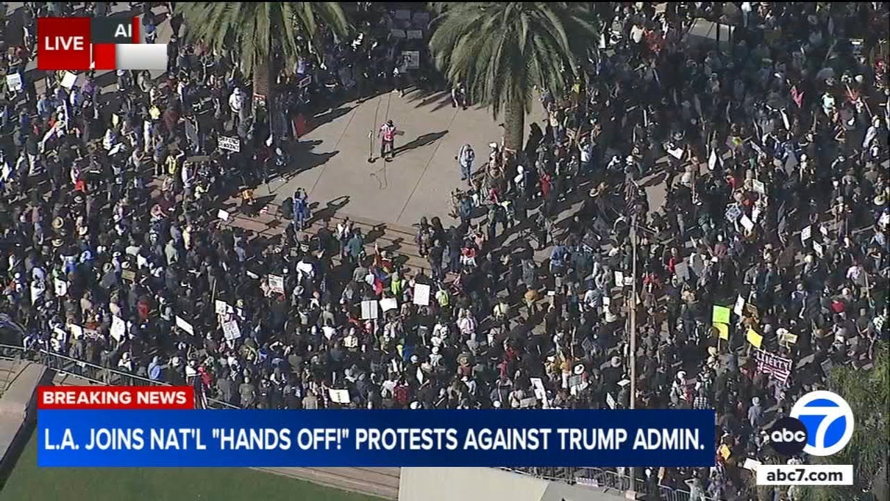 Thousands in SoCal join national 'Hands Off!' protest against Trump and Musk