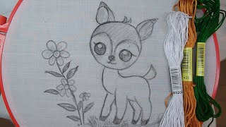 Very Cute little deer embroidery | simple hand embroidery designs | embroidery flowers for beginners