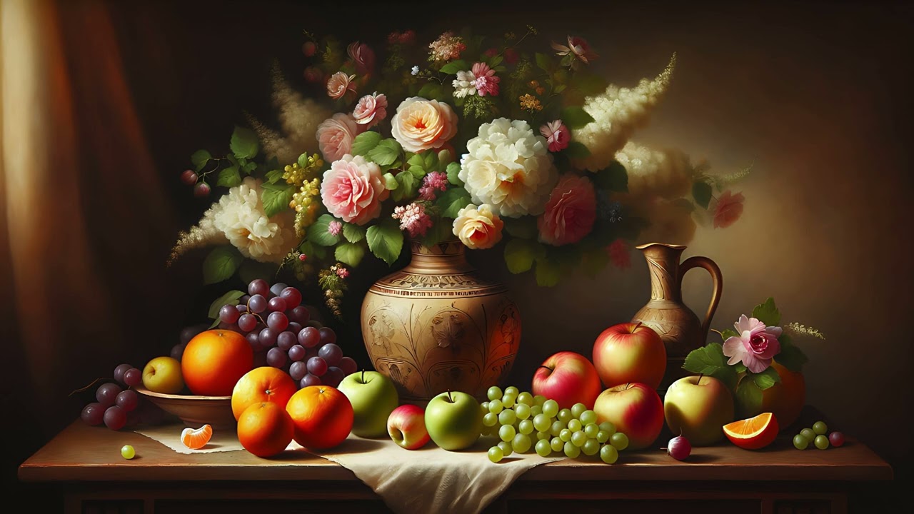 Classical painting of fruits and flowers | Frame TV art | Vintage oil painting | TV 4K screensaver