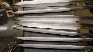 Forging 10 twisted bar daggers, part 1 forging the blades.