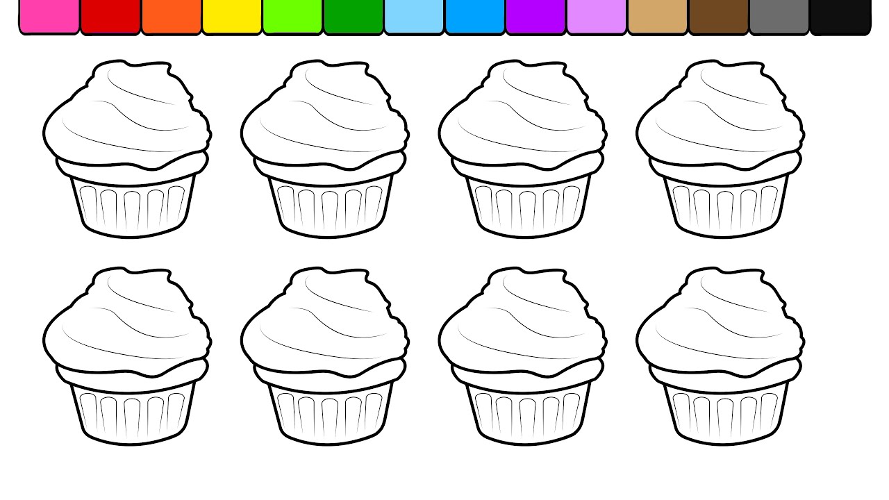 Learn Colors for Kids and Color Birthday Cup Cake Coloring Page